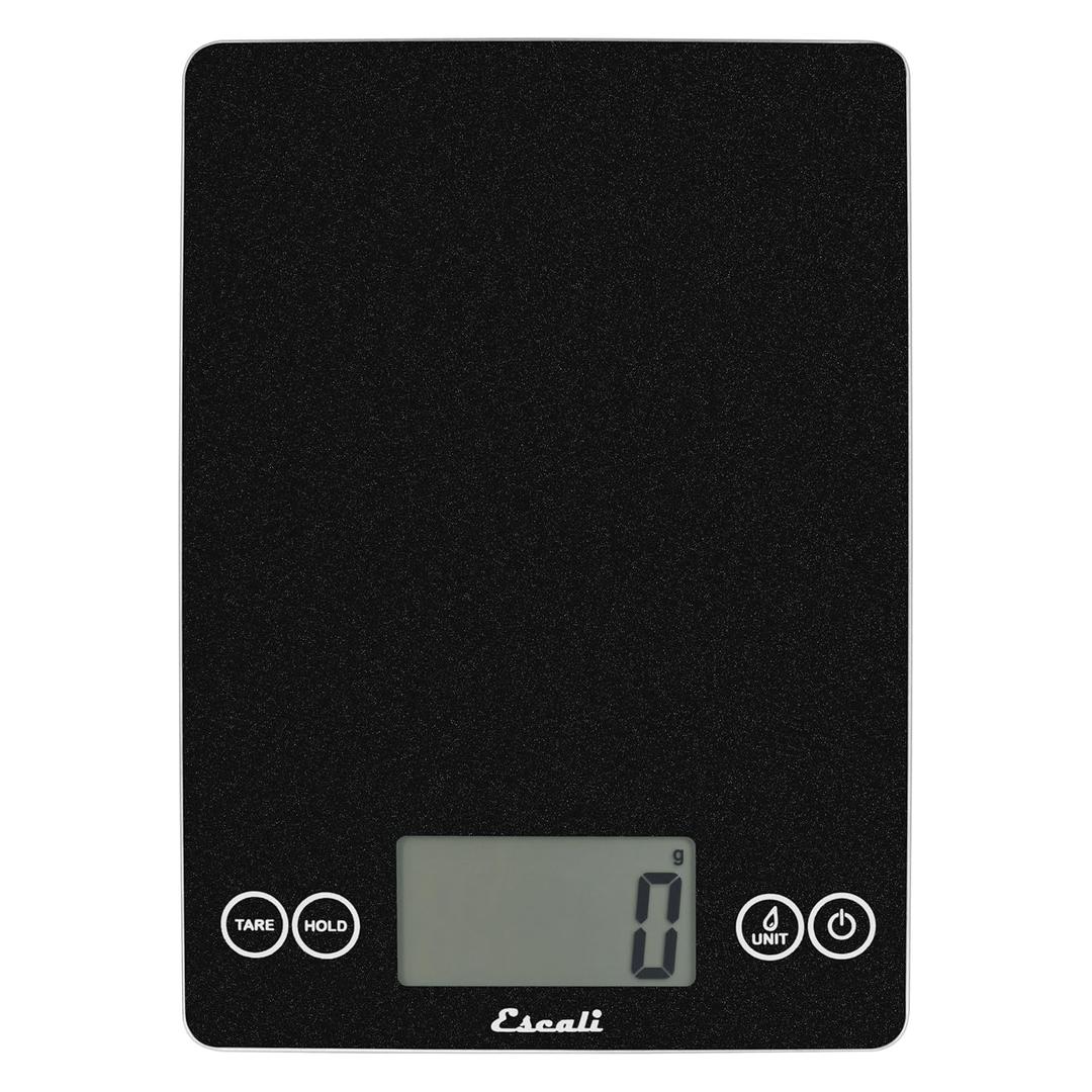 Escali Arti Glass Food Scale Digital Countertop Kitchen, Baking and Cooking Scale with Nutrition and Calorie Counter, 15-Pound Capacity, 9" x 6.5" x .75", Black