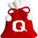 Blinket Christmas Knit Drawstring Gift Bag Xmas Red and White Santa Sack with Alphabet Letter Design Reusable Wrapping Bag for Xmas Candy Goodie Party Favor 6.5 x 5.1 Inch Letter Q 2 Pack