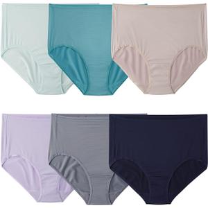 Fruit of the Loom Women's Breathable Underwear, Moisture Wicking Keeps You Cool & Comfortable,  (Size 6, Cooling Stripes - Brief - 6 Pack)