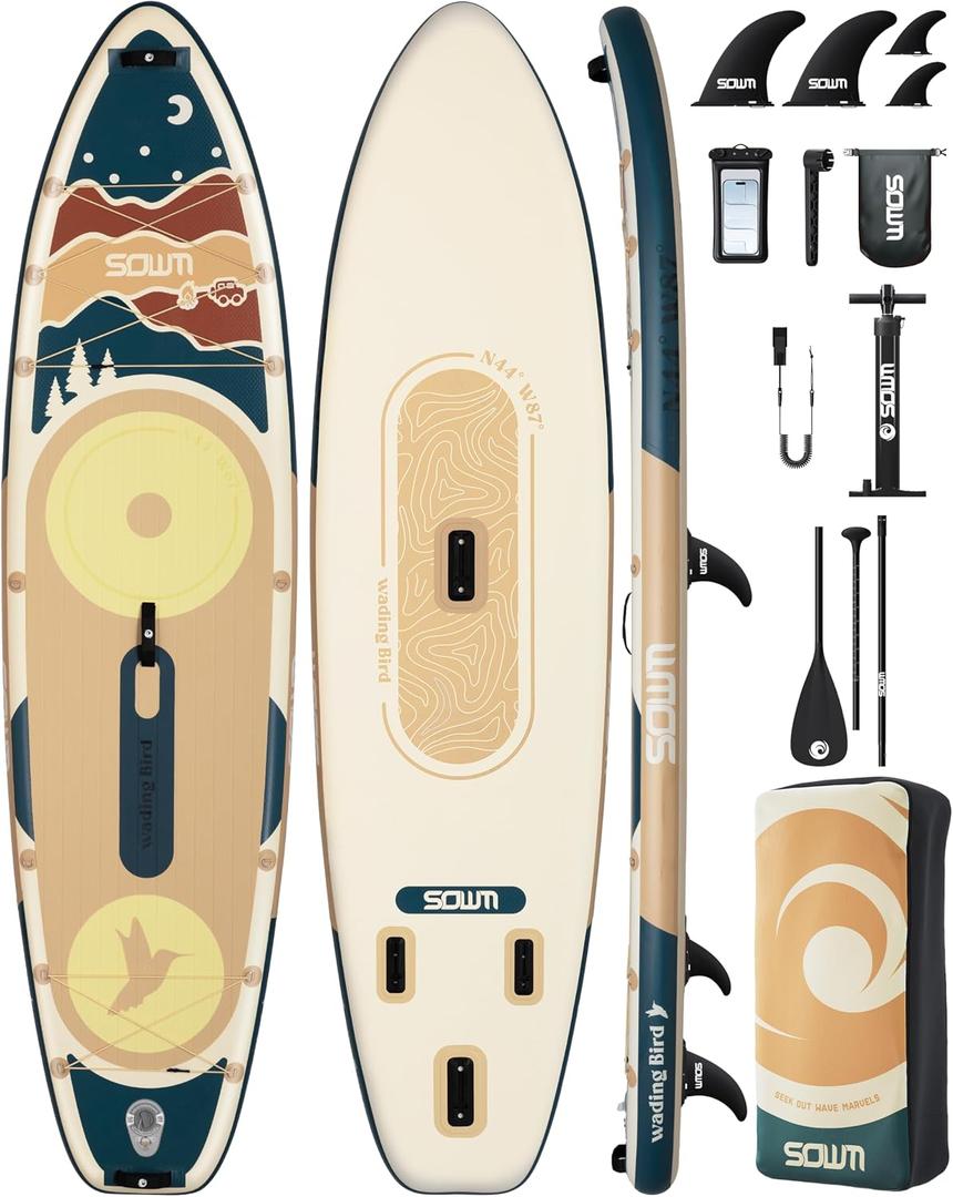 11'6"*35" Extra Wide Inflatable Stand Up Paddle Board, 450lb Capacity SUP with Center Fin for Beginners, Includes Adjustable Paddle, Pump, Backpack & Non-Slip Deck for Camping, RV & Adventure