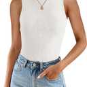 ZESICA Womens 2025 Ribbed Tank Tops Summer Sleeveless High Neck Casual Slim Fitted Basic Knit Shirts (Medium, White)