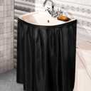 Fabric Sink Skirt Diamond Bathroom Stitch Self Stick Adhesive Waterproof Fabric Under Sink Curtain Skirt 55 x 32 Inch Adds Bathroom Storage(Black, Classic Style)