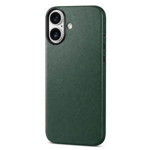 SHIELDON Case for iPhone 16 6.1" 2024, Genuine Leather Magnetic Wireless Charging Elegant Non-Slip Shockproof Protective Cover with Metal Buttons Compatible with iPhone 16 - Nappa Midnight Green