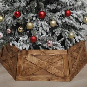40" Wood Christmas Tree Collar, XL Hexagon Xmas Bottom Cover, Rustic Vintage Skirt for 7.5-11 ft Christmas Tree, Wooden Xmas Oversized Holiday Decor for Home Festive Party(Brown,X)