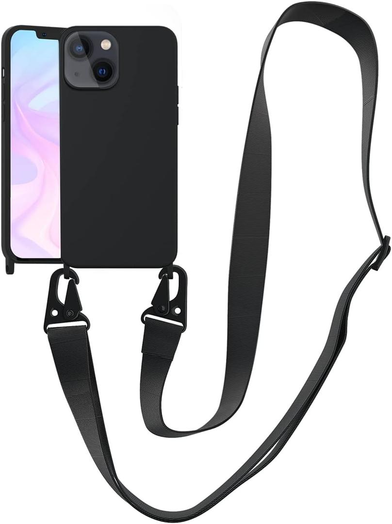 Compatible with iPhone 13 Case Crossbody Phone Case with Lanyard Neck Strap Adjustable Shockproof Drop Protection Silicone Phone Cover for iPhone 13, 6.1 Black