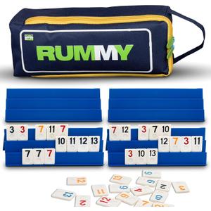 Point Games Classic Rummy Cube Game Full Size, with 3 Tier Foldable Racks and Tiles, in a Super Durable Canvas Travel Bag