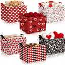 Youyole 6 Pcs Galentine's Day Gifts Basket Set Valentine's Day Storage Bins Red Heart Empty Gifts Basket Organizer with Love Pattern Valentine Decorative Container Box with Handle for Closet Shelf