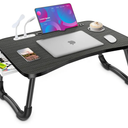 Zapuno Laptop Lap Desk, Foldable Laptop Table Tray with 4 USB Ports Storage Drawer and Cup Holder, Lap Bed Desk Notebook Stand Laptray Portable Standing Table for Bed Couch Floor, Blackgold 