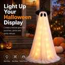 Halloween Decorations Outdoor, 2 Pack 4.9 FT Light Up Ghost Decoration with Witch Hat, Battery-Powered Controlled String Light, Halloween Ghost Yard Decor for Porch, Lawn, Garden, Patio, Haunted House