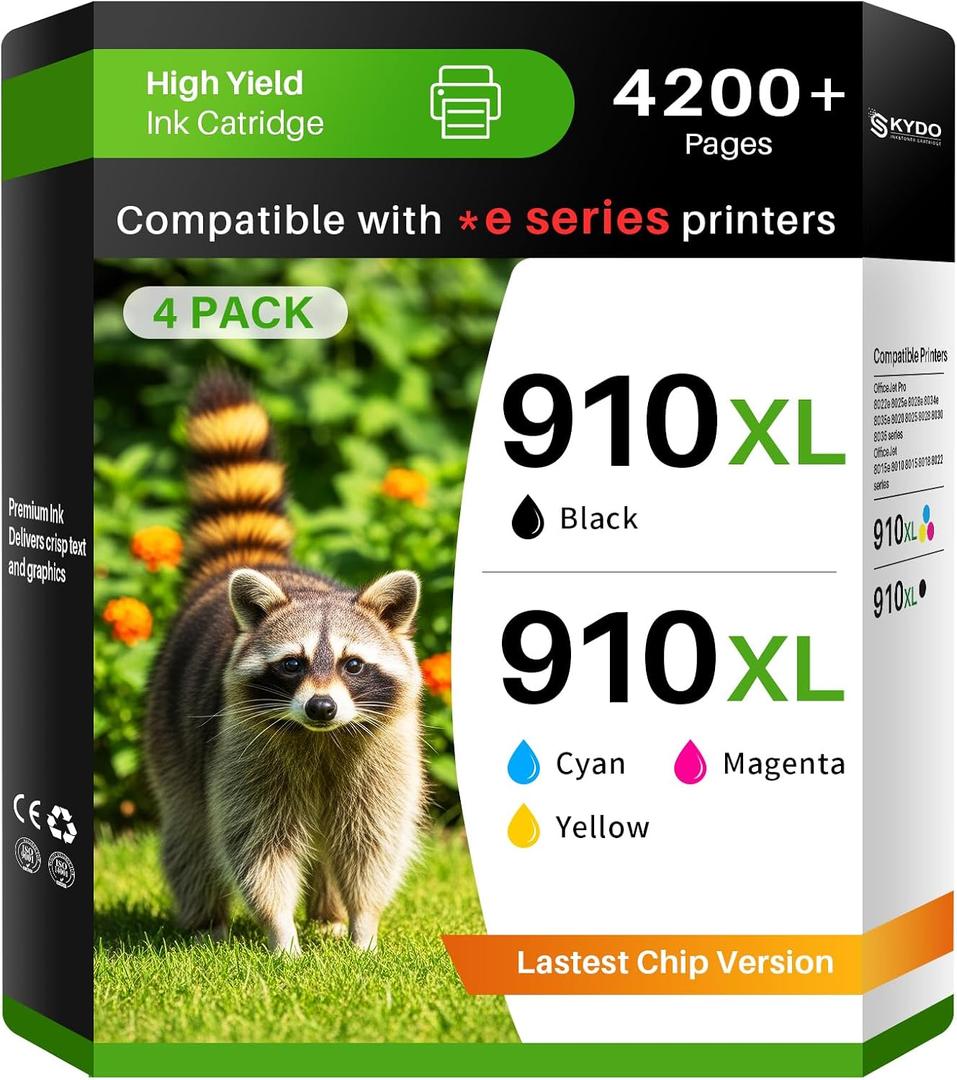 Skydo 910XL Ink Cartridges Combo Pack 910 Ink Compatible for 910XL Ink Cartridges for HP Printers 8015e 8025e for OfficeJet 8015e 8022e 8015 8010 OfficeJet Pro 8025 8028e 8035e 8020 Printers 4 Pack