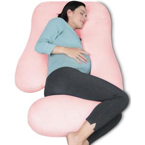MOON PARK Pregnancy Pillows for Sleeping - U Shaped Full Body Maternity Pillow with Removable Cover - Support for Back, Legs, Belly, Hips - 57 Inch Pregnancy Pillow for Women - Pink