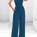 PRETTYGARDEN Summer Jumpsuits for Women Dressy 2025 Ribbed Cap Sleeve Wide Leg Pants Rompers Elegant Casual One Piece Outfits (L)