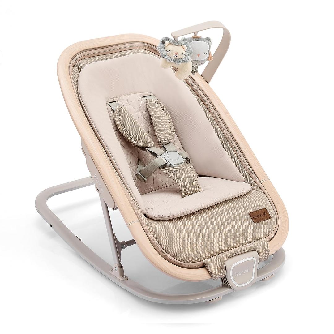 Gromast 2-in-1 Baby Bouncer Seat for Infants, Portable Baby Rocker with 3 Adjustable Backrest Positions & Travel Bag - Beige