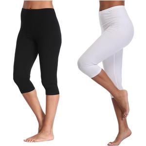 Kotii Women's Lightweight Soft Capri Leggings Crop Leggings 3/4 Stretch Yoga Pants (Black, L)