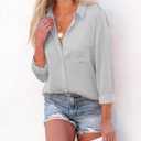Aoudery Button Down Shirts for Women Long Sleeve Collared Blouses V Neck Work Business Office Tunic Chiffon Tops (S)