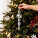 DN DECONATION Mercury Glass Finial Christmas Ornaments, Large Hanging Teardrop Ornament, Shiny Ball Ornaments for Xmas Tree, Winter Wedding, Party, Holiday Home (4-Pieces, Silver) (Set of 4)