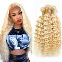 613 Bundles Human Hair Blonde Deep Wave Bundle 12 14 16 Inch Brazilian Virgin Mixed Length 3 Bundles 613 Deep Wave Bundle Hair Weave 300g