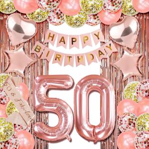 Rose Gold 50th Birthday Decorations for Her - Party Decor with Fifty Birthday Theme