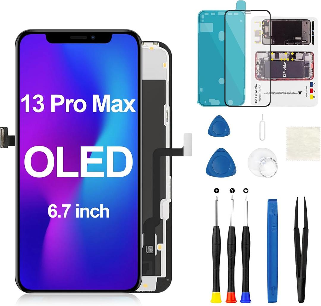 OLED for iPhone 13 Pro Max Screen Replacement 6.7 inch [OLED, NOT LCD], Full HD Digitizer Frame 3D Touch Display Full Assembly Model A2643 A2641 A2644 A2645 A2484 with Repair Tools Kit