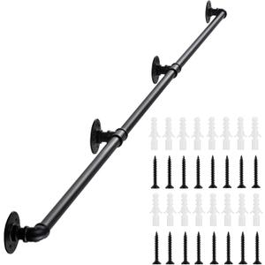 Stair Handrail for Indoor Stairs - Wall Mount Industrial Iron Pipe - Metal Railing Non-Slip Grab Bar - Stairs Porch Deck Hand Rail Matte Black (12 Feet, Matte Black)