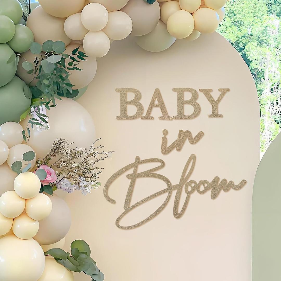 Baby in Bloom Sign, 16x24 Felt Letter Baby Shower Sign Baby in Bloom Party Decor Backdrop for Boy or Girl Baby Shower Gender Reveal 1st Birthday - Gillter Gold