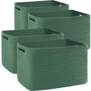 4 Pack Storage Baskets for Organizing, Woven Baskets for Shelves - Perfect for Toys, Books, Towels, and Clothes, Durable Gift Basket Bins Toy Storage, 12.7''L x9''W x7.8''H, Green
