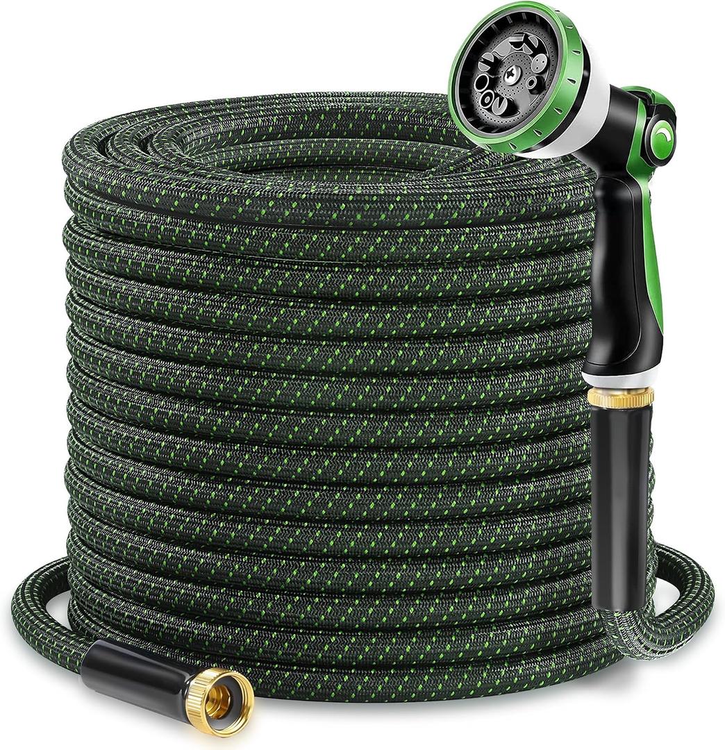 Garden Hose 50ft - Lightweight Water Hose, with 10-Pattern Nozzle, Triple-Layer Construction, All-Weather Hose,Flexible and Anti-Kink, Durable for Watering, Outdoor Use