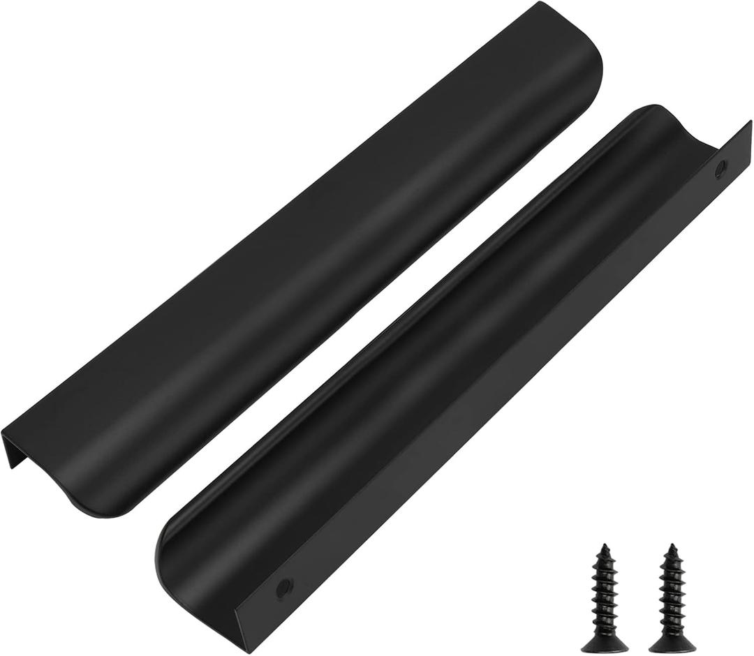 goldenwarm 10 Pack Kitchen Cabinet Handles 7-1/2 Inch Black Finger Pulls for Cabinets Edge Pulls Black Kitchen Hardware for Dresser Drawers,Aluminum Alloy (Hole Center:192mm(7.5in))