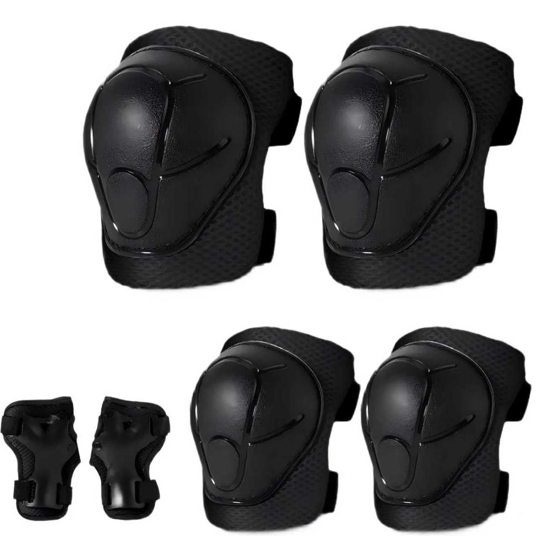 Gradient Color Knee Pads for 2-14+ Ages Kids Knee Elbow Pads Wrist Guards with Drawstring Bag Adjustable Protective Gear Set for Girls Boys Roller Skating Bike Cycling Skateboard Scooter, Black, Medium