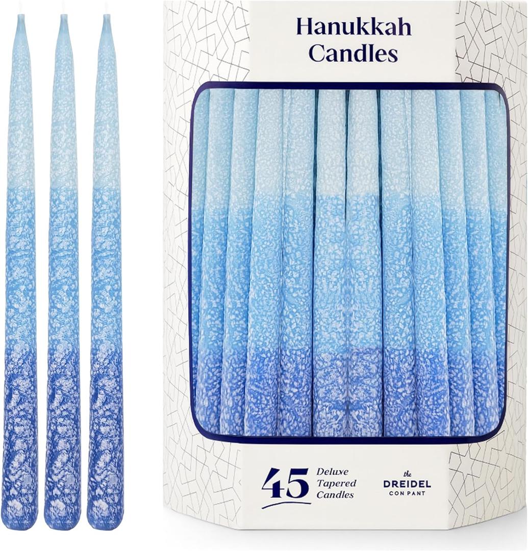The Dreidel Company 3-Tone Blue Frost Dripless Hanukkah Candles, 1-Hour Burn Time, 45 Decorative Chanukah Candles (Single)