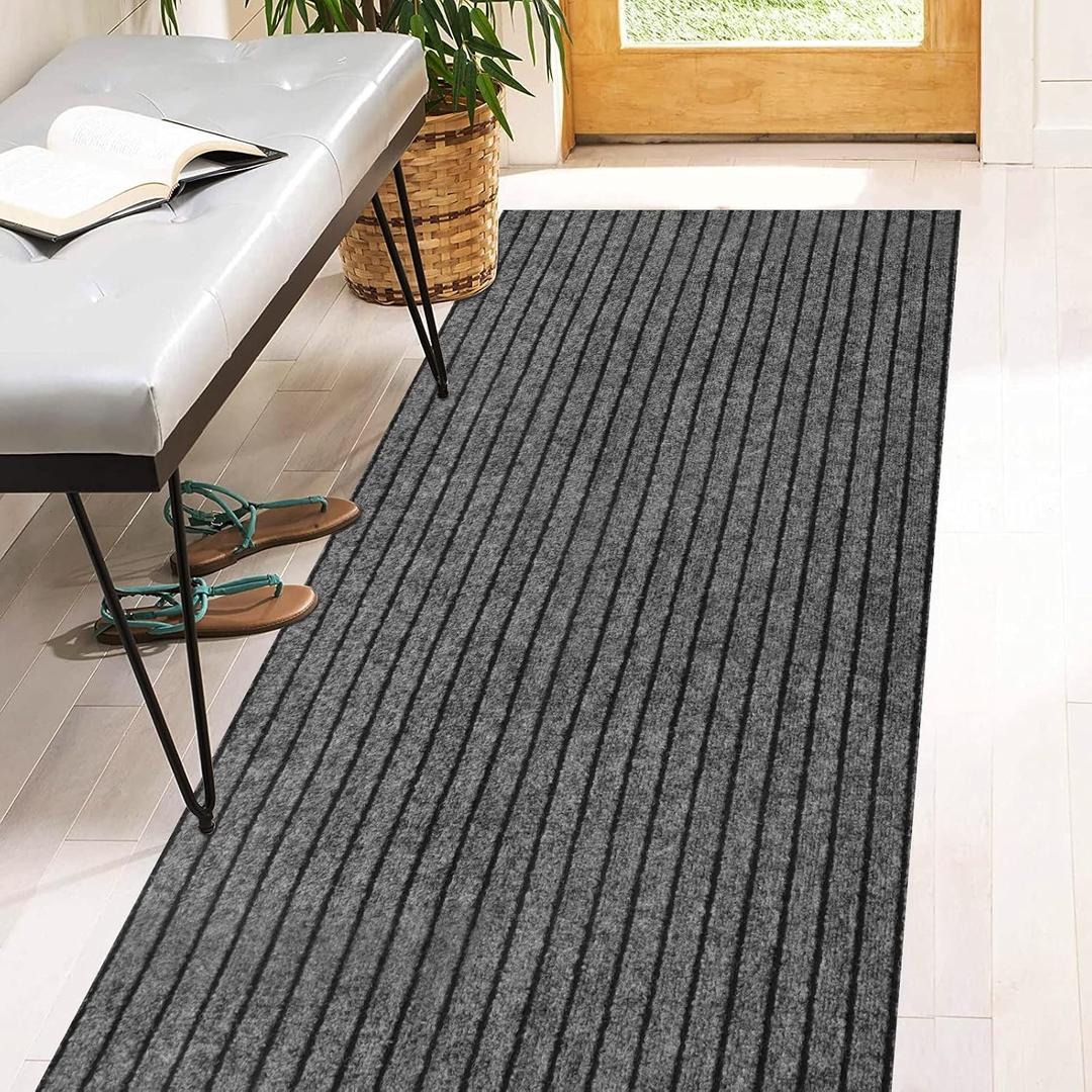 2' x 5' Runner Rugs with Rubber Backing, Indoor Outdoor Utility Carpet Runner Rugs, Stripe Gray, Can Be Used as Aisle for The RV and Boat, Laundry Room and Balcony