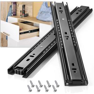 Drawer Slides 1 Pair Full Extension 10 12 14 16 18 20 22 24 inch Side Mount Rails Dresser Cabinet Bracket Replacement Ball Bearing Tracks Guide Metal Runner 100 LB (Basic-1 Pair, 12 Inch)