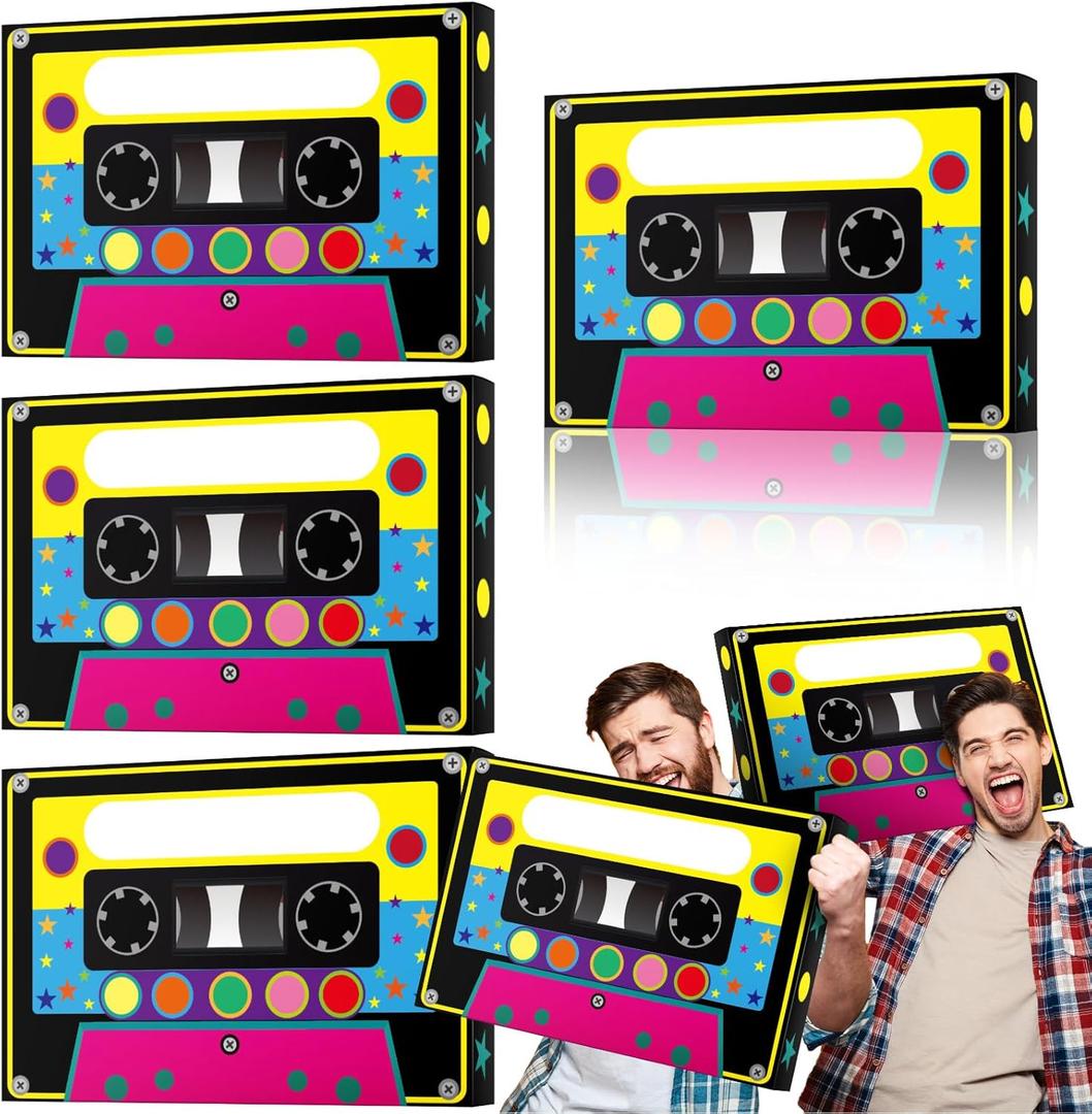 Fuyoooo 4 Pcs 80s 90s Party Favor Boxes 16 x 10 in Large Cassette Player Party Treat Boxes Boom Cassette Tape Hip Hop Decor for Retro 1980s 1990s Christmas Decor Music Neon Birthday Supplies(Classic)