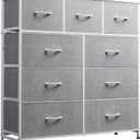 WLIVE 9-Drawer Dresser, Fabric Storage Tower for Bedroom, Hallway, Entryway, Closet, Tall Chest Organizer Unit with Fabric Bins, Steel Frame, Wood Top, Easy Pull Handle, Light Grey
