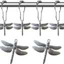 Aimoye Dragonfly Bathroom Shower Curtain Hooks - Rust Proof Shower Curain Rings,Decorative Bathroom Accessories Set, Natural Forest Garden Country Farm Theme Bathroom Decor, 12PCS (Silver)