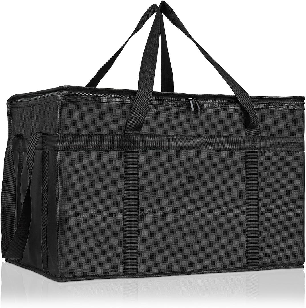 PEASUG Insulated Bags for Food Delivery, XXXL Pizza Delivery Bags, Large Capacity Cooler Bag Keep Food Warm for Grocery Shopping and Catering, Foldable, Heavy-Duty (Black)