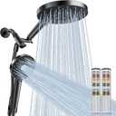 Magichome Rain/Rainfall Shower Head Filtered Handheld Combo with Large Arm, High Pressure 10 Spray Modes, Stainless Steel Hose, Water Softener Beads for Hard Water & Chlorine Removal, Matte Black