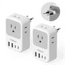 TESSAN European Travel Plug Adapter 2 Pack, PD 20W Adapter for Europe Plug with 4 AC Outlets 4 USB (2 USB C), Type C Adaptor for US to Europe, Italy, Spain, France, Portugal, Greece, Iceland, Germany