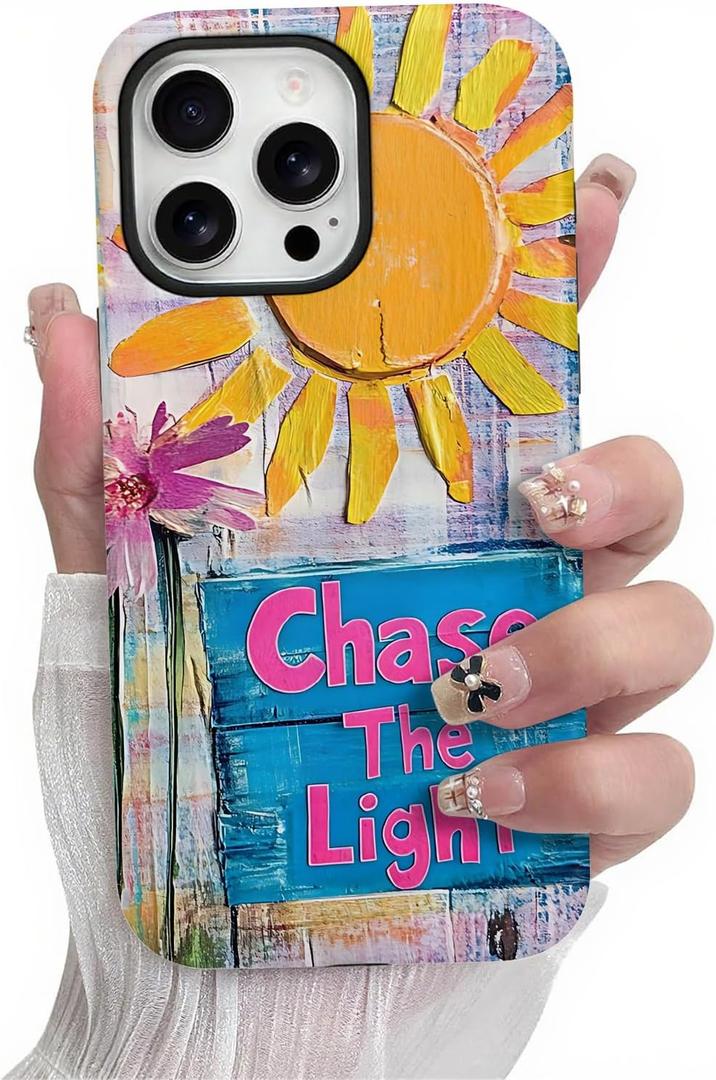 Floral Case Compatible with iPhone 16 Pro Max, Life Inspiration Junk Journal Pattern Cover for iPhone 16 Pro Max, Shockproof Soft Silicone & Hard PC Shell Protective Case (Chase The Light)