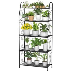 5 Tier Plant Stand Indoor Outdoor, Heavy Duty Plant Shelf, Metal Mesh Tall Plant Stands Holder Rack for Living Room Balcony and Garden, Black