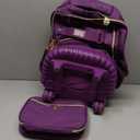 3Pcs Rolling Backpack for Girls Women, 19 Inche Adults Roller Backpacks with Wheels, School Wheeled Bookbag with Lunch Box(Deep Purple)