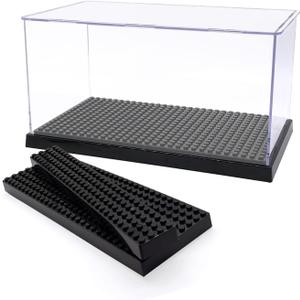 Acrylic Display Case for Figures Dustproof, Clear Display Box with Building Base, Collection Bricks Storage Blocks Action Figure Showcase(Black)