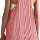 Yousify Womens Striped Denim Overalls Dress Casual Adjustable Straps Striped Jeans Dress Summer Sleeveless Short Rompers Red X-Large