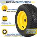 GICOOL 16x6.50-8 Tubeless Tire and Wheel, 16x6.5-8 Lawn Mower Tires, 3"-4.5" Offset Hub, 3/4" or 5/8" Bearing, Universal Fit Riding Mower and Garden Tractor Front Wheel, 4 Ply, S-Turf Pattern, 2 Pack