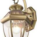 Livex Lighting 2051-01 Monterey 1 Light Outdoor Antique Brass Finish Solid Brass Wall Lantern with Clear Beveled Glass, 7"w X 12.5"h