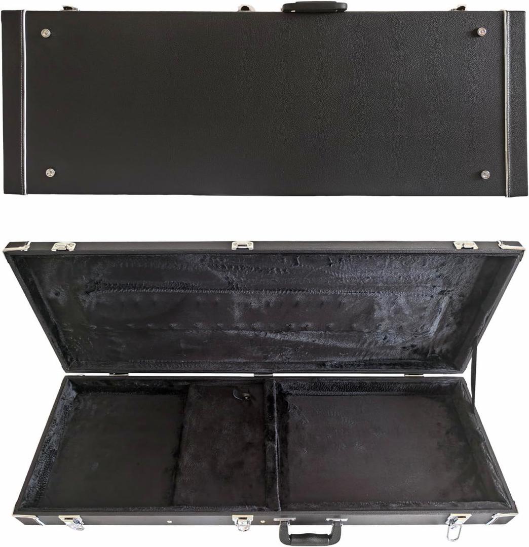Electric Guitar Hard Case, Rectangle Wooden Hard-Shell Protective Carrying Case for ST TL Style with Lock Latch Padding (Black)