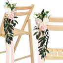 Hoteam 16 Pcs Wedding Aisle Decorations for Wedding Ceremony Pew Artificial Flowers Rose for Church Chair Back Floral with Eucalyptus Leaves and Ribbons Ceremony Party Decor(Pink, Beige)