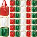 Yeaqee 50 Pcs Mini Metallic Paper Gift Bags with Handles 4x2.75x4.5'' Tiny Small Gift Bags with Thank You Tag for Christmas Wedding Birthday Welcome Return Gifts Small Business(Red Green White)