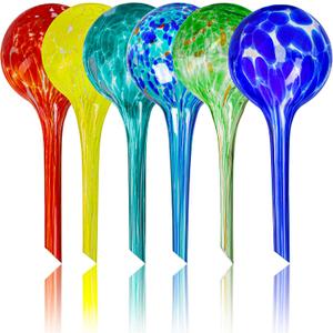 Plant Watering Globes Set of 6 - Small Self Watering Globes for Indoor & Outdoor Plants - Multicolored, Automatic, Glass Watering Bulbs for Daily Use, Plant Watering Devices