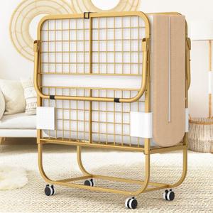 Homieasy Folding Bed with Mattress, Portable Foldable Bed with Storage Cover, Rollaway Bed for Adults with Memory Foam Mattress and Metal Frame, Cot Size Guest Bed on Wheels, Luxury Gold, 75 x 31